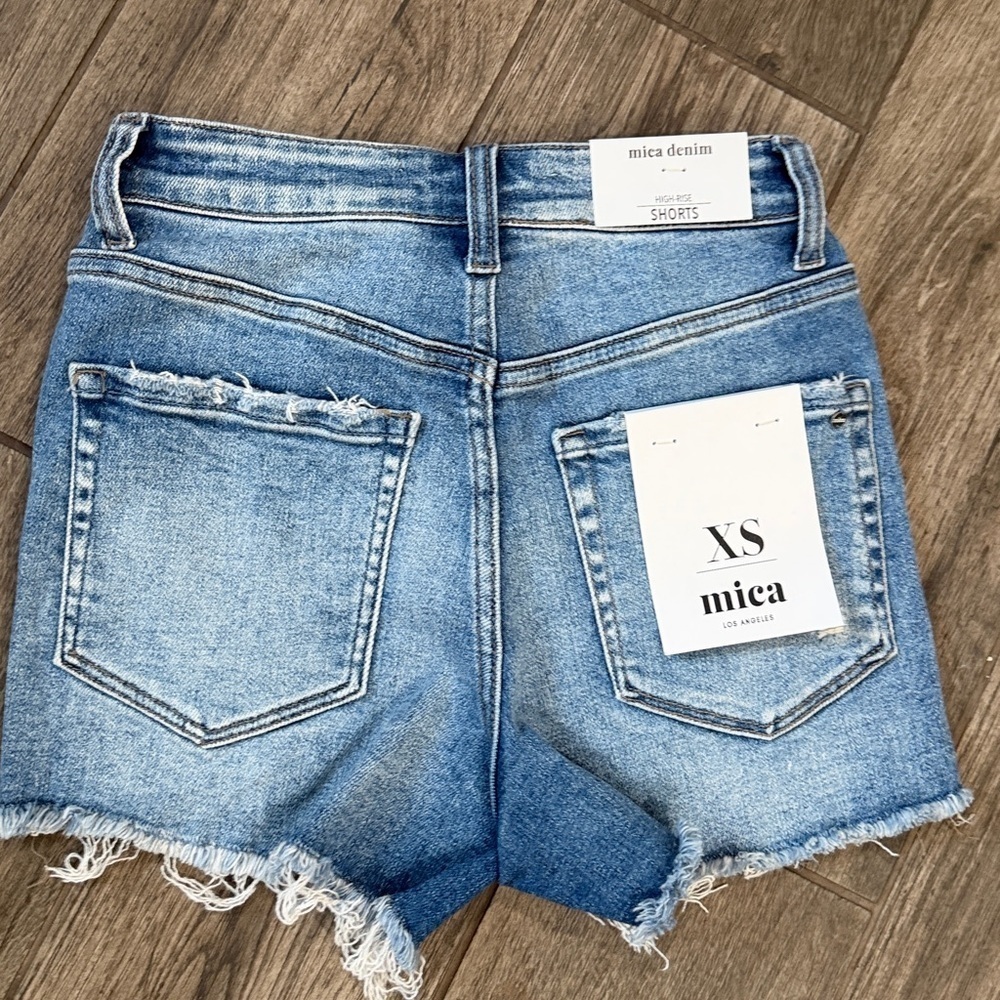 NWT Mica Los Angeles High Rise Distressed Raw Hem Denim Shorts